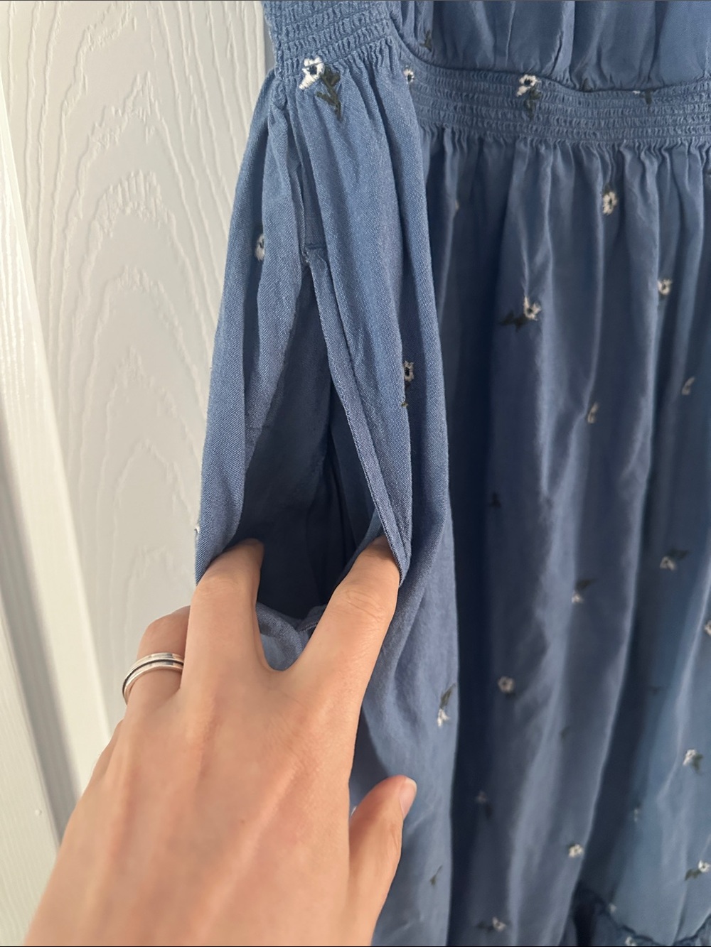 Old Navy Blue Floral Embroidered Maxi Dress Smocked Waist - Picture 4 of 10